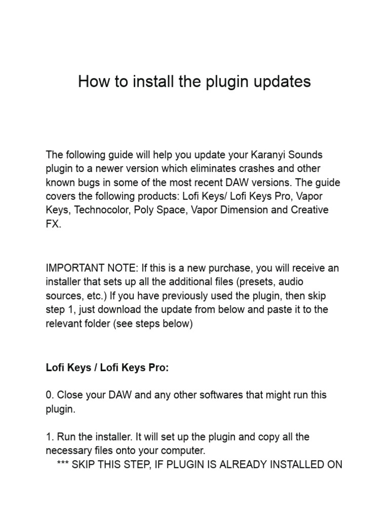 Update Guide for Karanyi Sounds Plugins | PDF | Installation (Computer ...