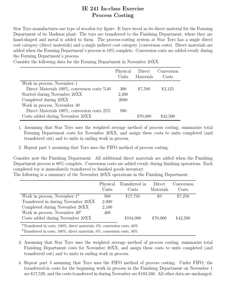 IE 241 In-Class Exercise Process Costing | PDF | Supply Chain ...