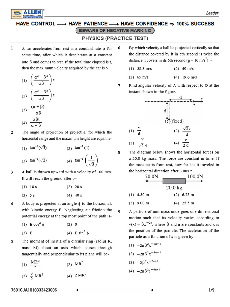 Leader Practice Test Physics SC | PDF | Rotation Around A Fixed Axis ...