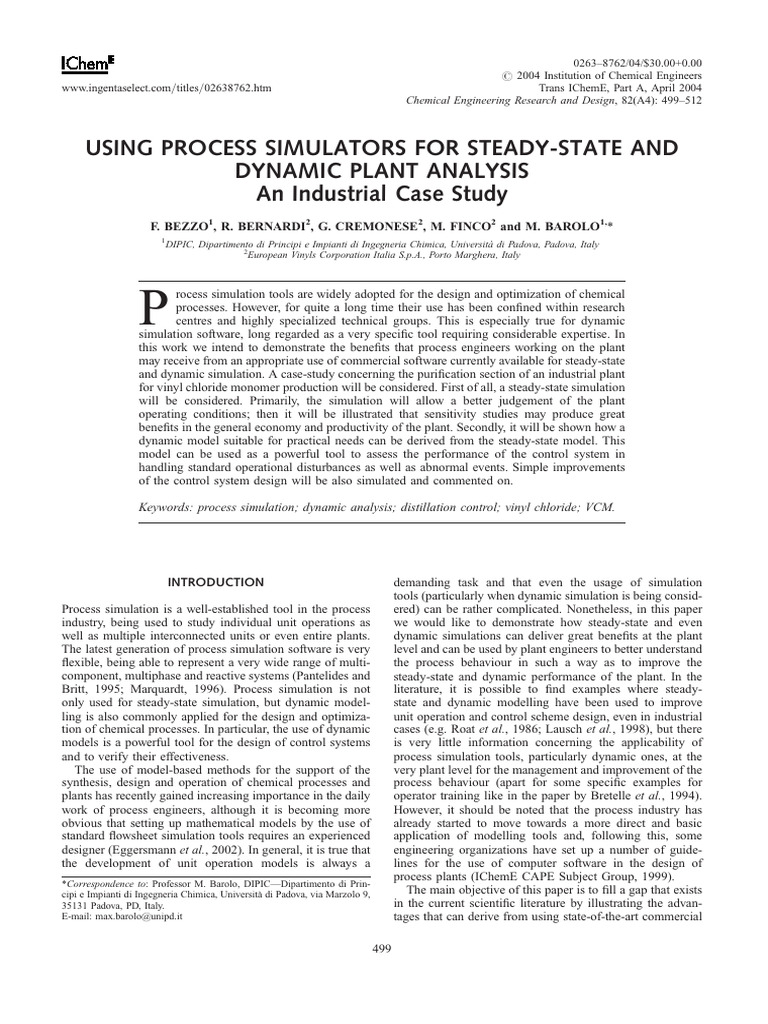 Using Process Simulators For Steady-State and Dynamic Plant Analysis ...