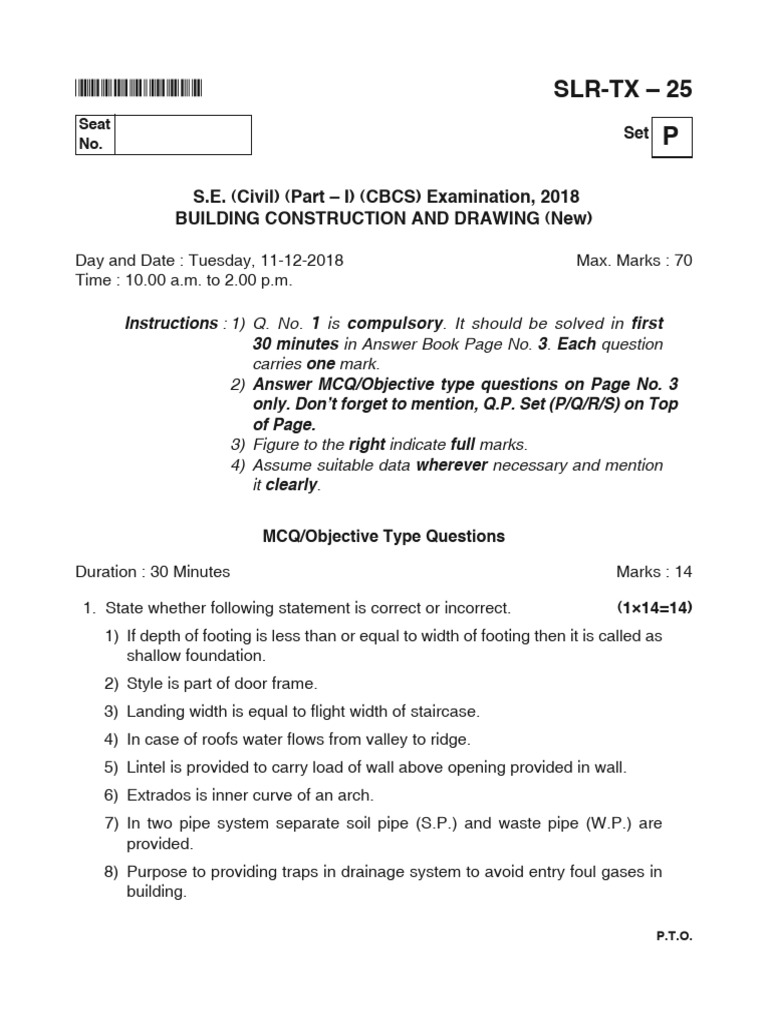 Building Construction Exam Paper 2018 | PDF | Brick | Door