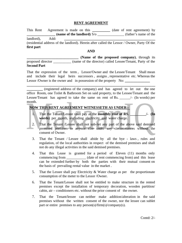 Office Rent Agreement Template | PDF | Lease | Leasehold Estate