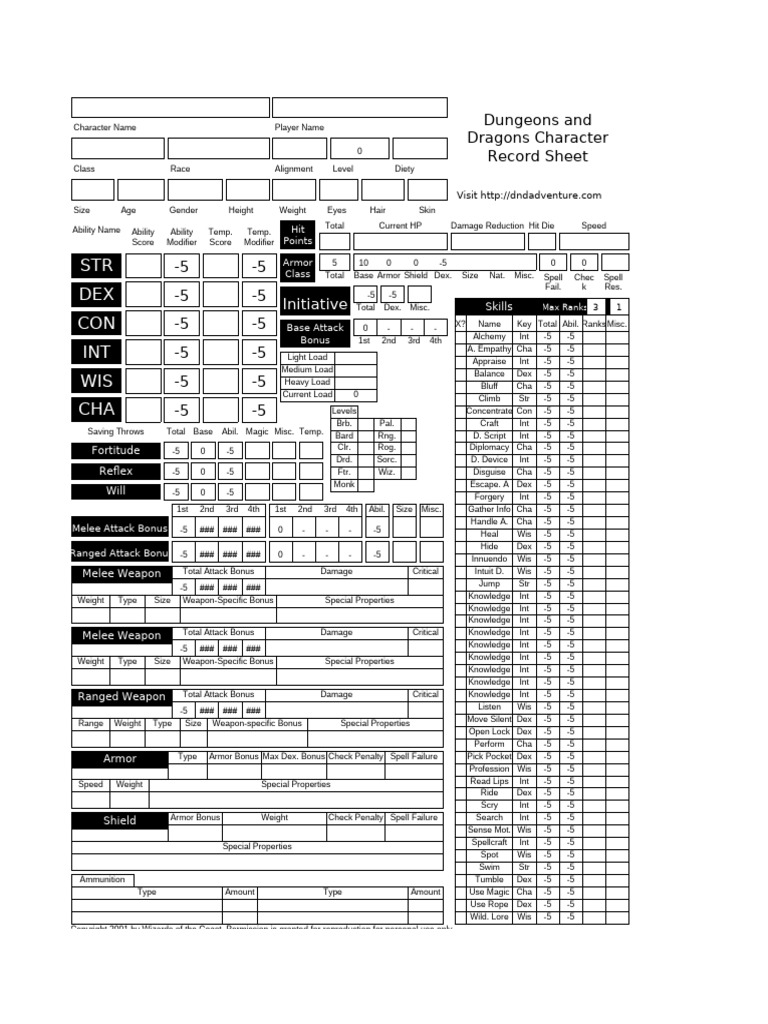 D&D Character Sheet | PDF | Role Playing Games | Role Playing Video Games
