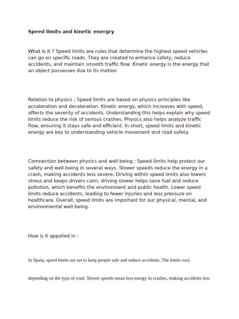 Speed Limits and Kinetic Energy Explained | PDF | Speed Limit | Traffic ...