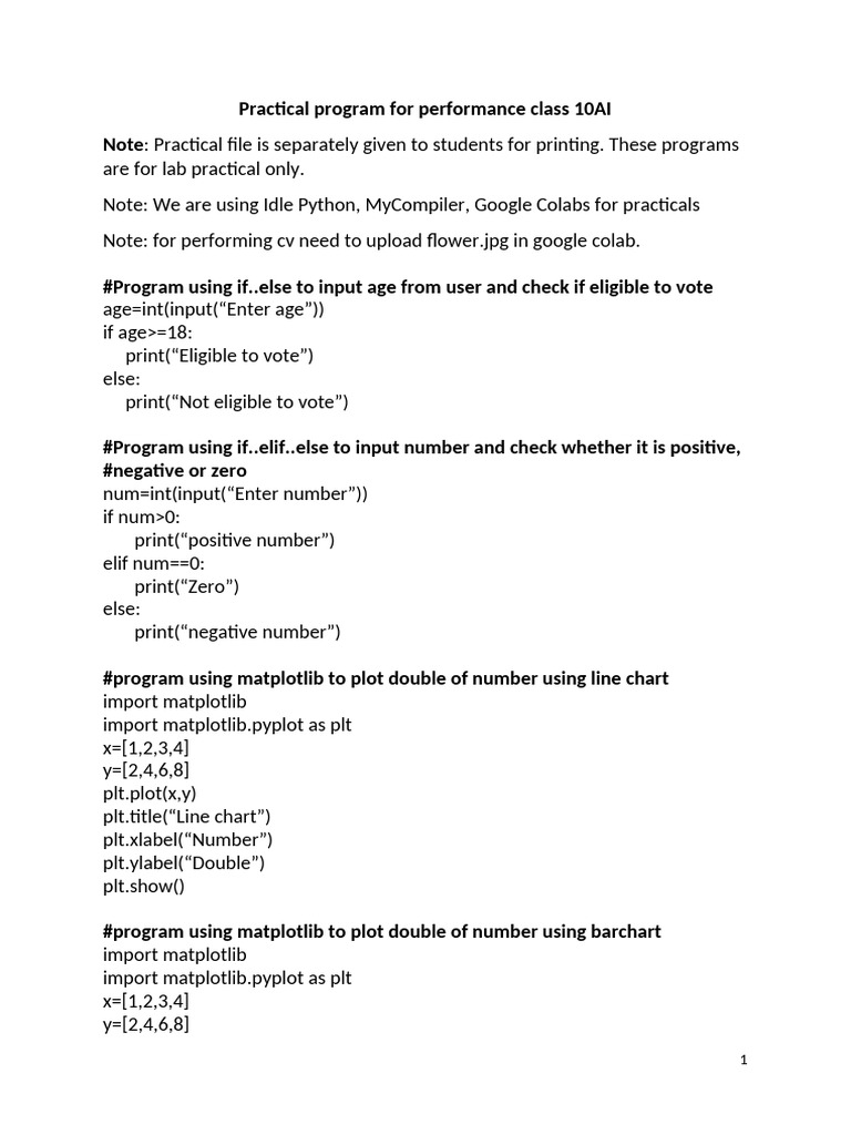 Class 10 AI Lab Programs | PDF