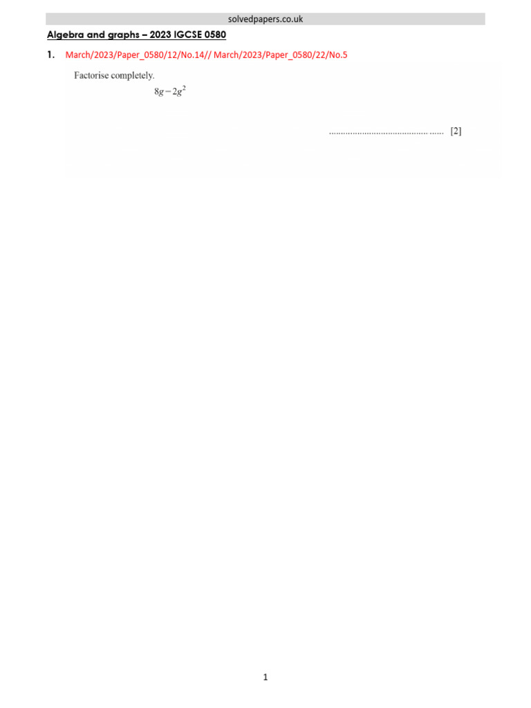IGCSE Algebra and Graphs Past Papers | PDF | Mathematics