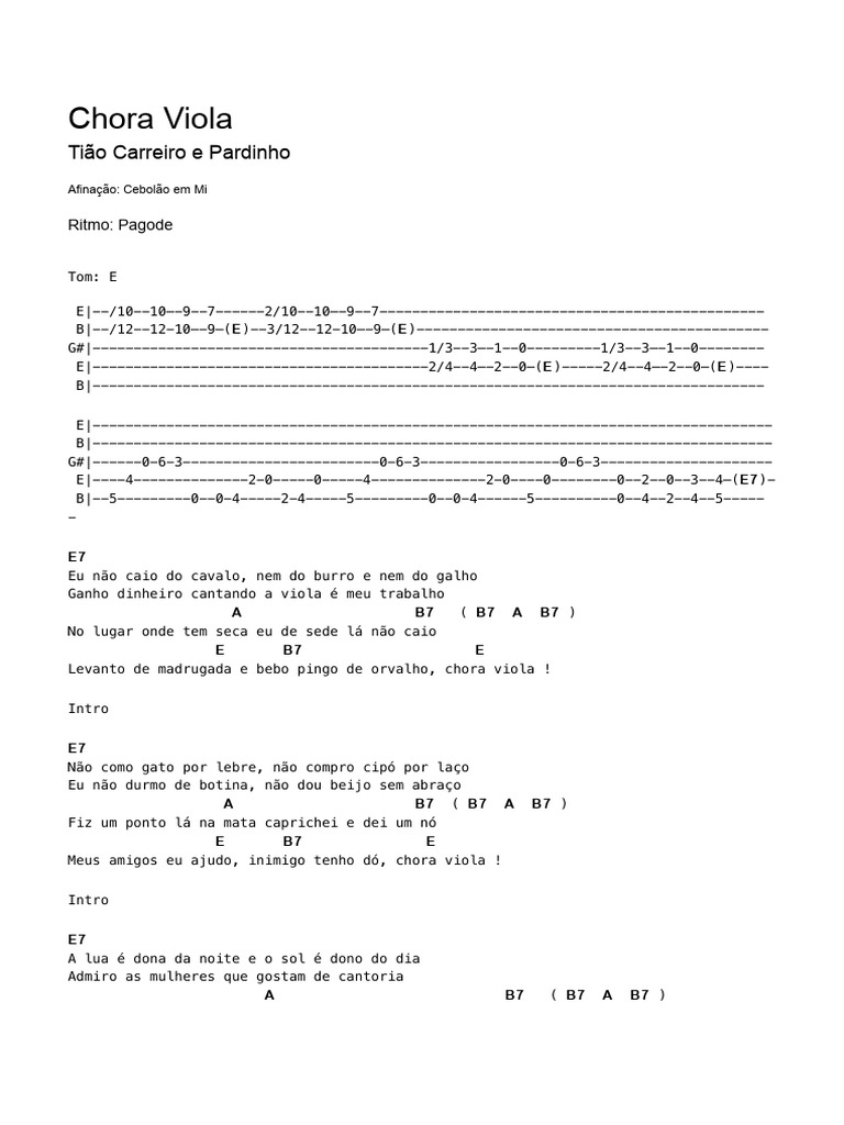 Chora Viola: Tablatura e Cifras | PDF