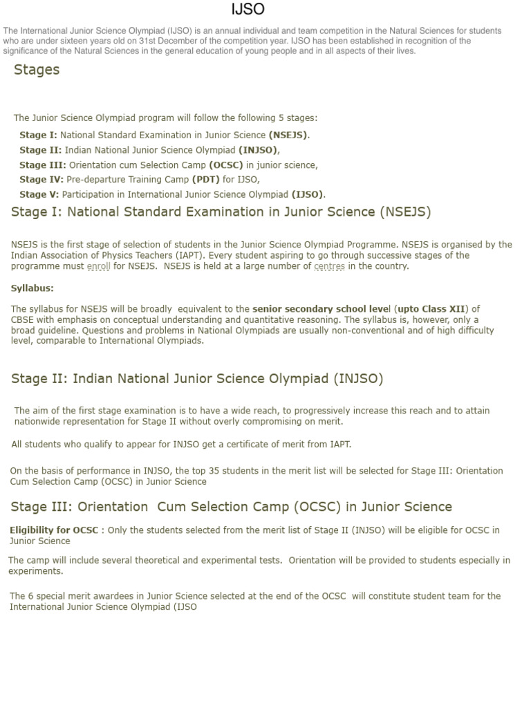IJSO Competition Stages Explained | PDF | Science