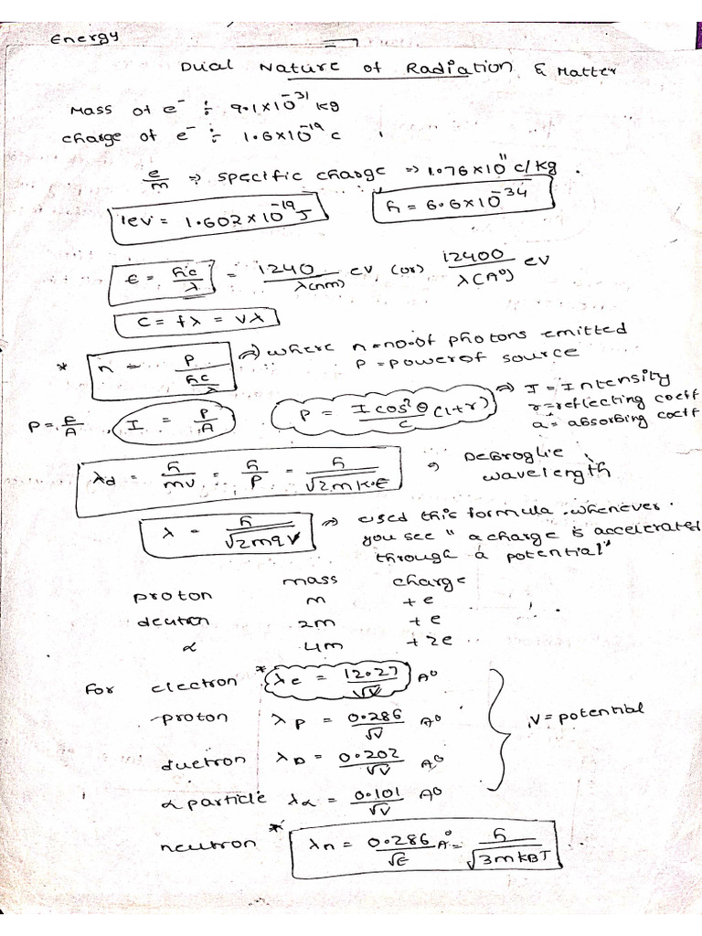 Dual nature of material formula sheet | PDF