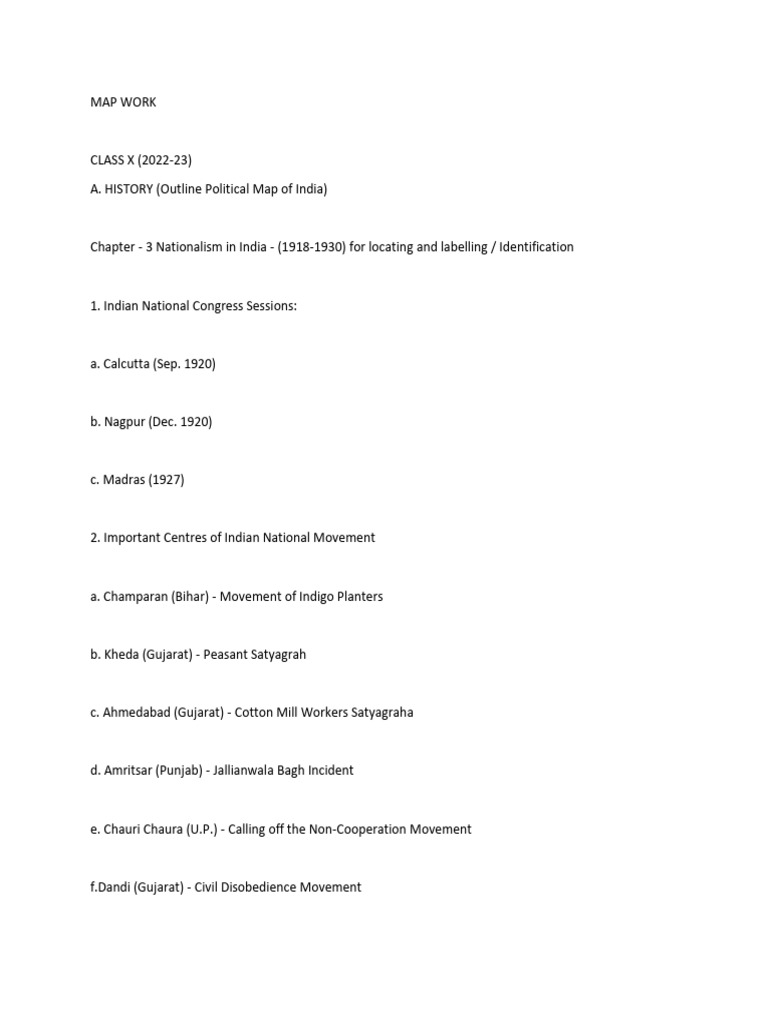 Nationalism in India Map Work | PDF