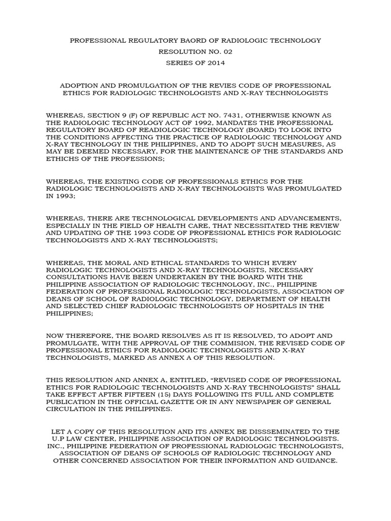 Code of ethics for radiologic technologist and x ray technologist in
