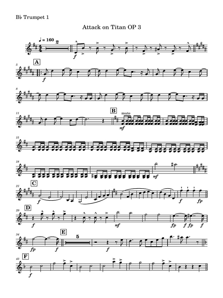 Attack on Titan OP 3 Trumpet Sheet Music | PDF