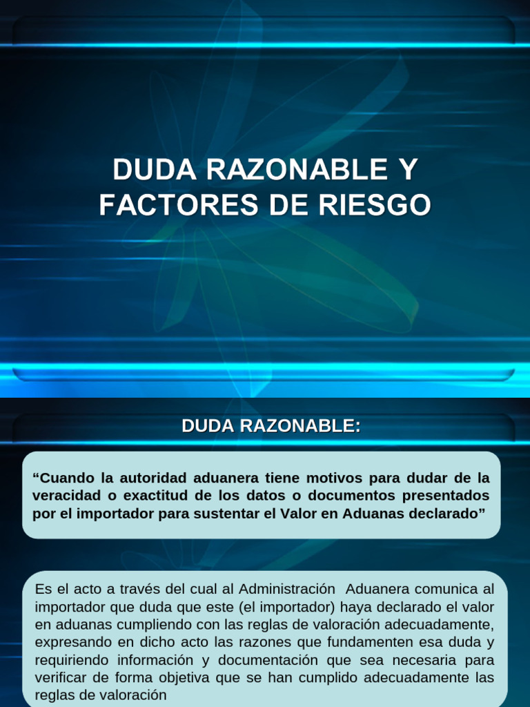 00 La Duda Razonable y Los Factores de Riesgo | PDF | aduana | Precios