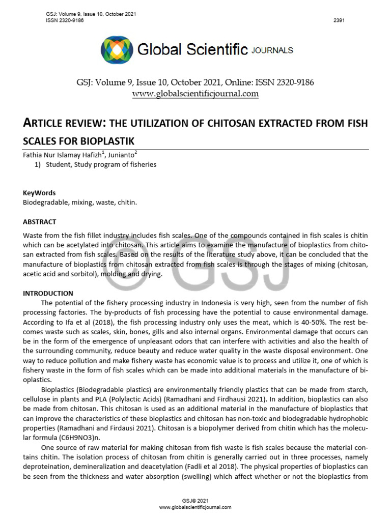 Chitosan from Fish Scales for Bioplastics | PDF | Plastic | Biopolymer