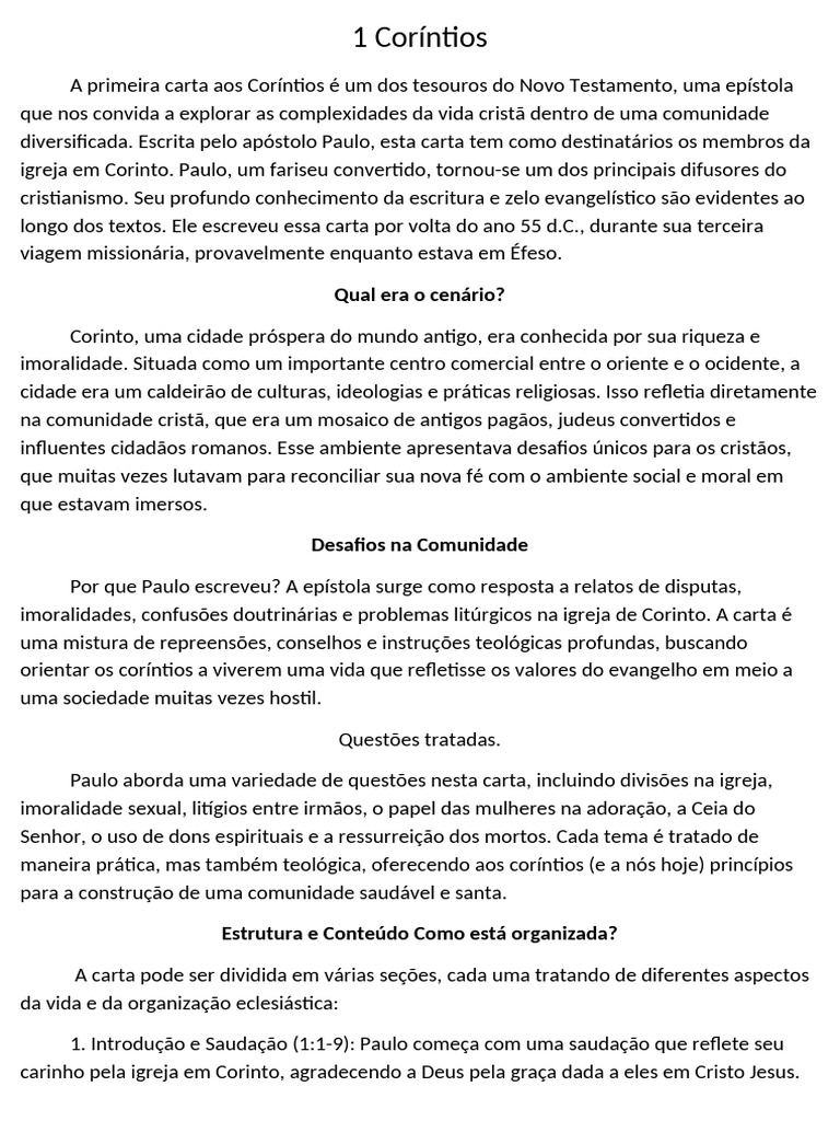1 Coríntios Pdf Primeira Epístola Aos Coríntios Apóstolo Paulo