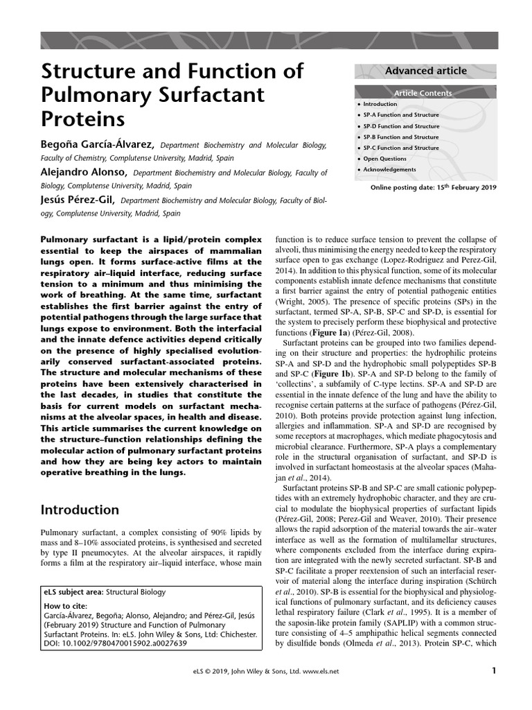 Structure and Function of Pulmonary Surfactant Proteins: Advanced ...