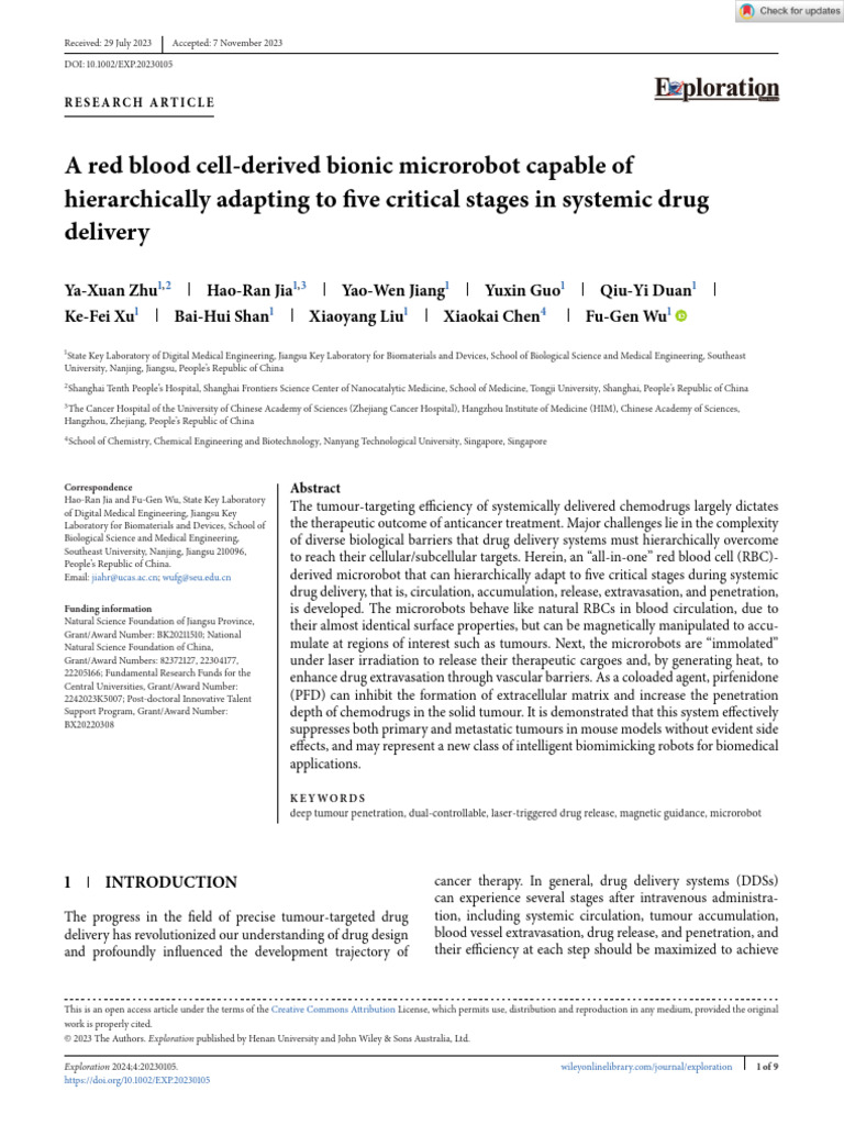 RBC Microrobot for Drug Delivery | PDF | Red Blood Cell