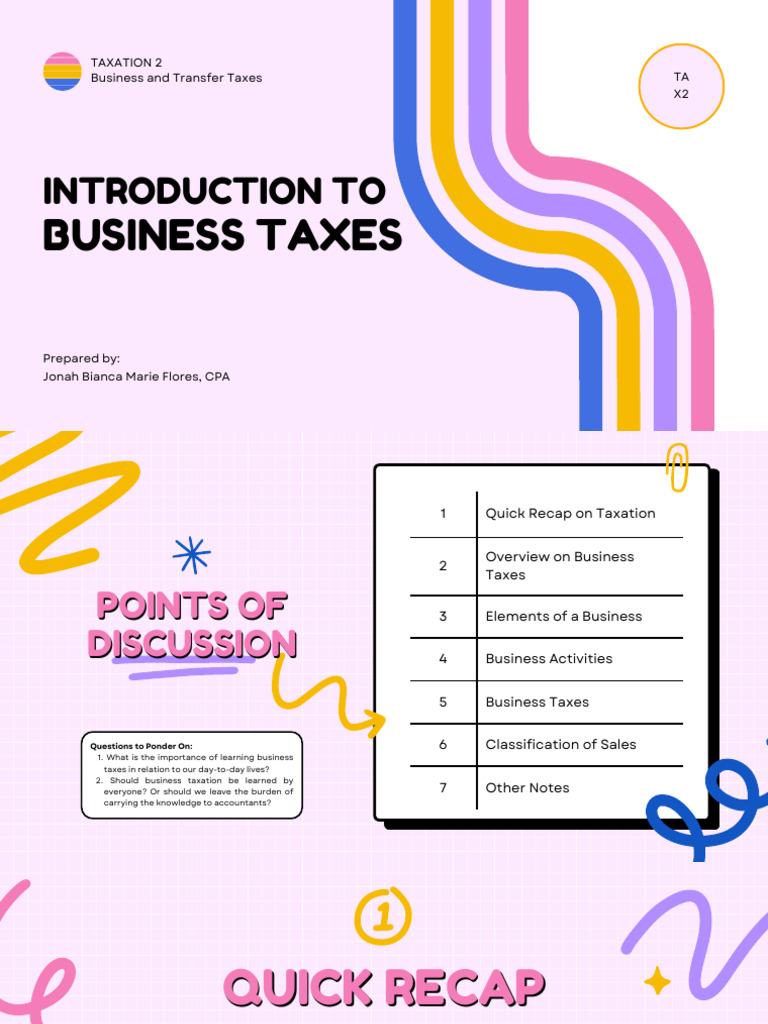 Tax 2 Topic 1 - Introduction To Business Taxes | PDF | Taxes | Value ...