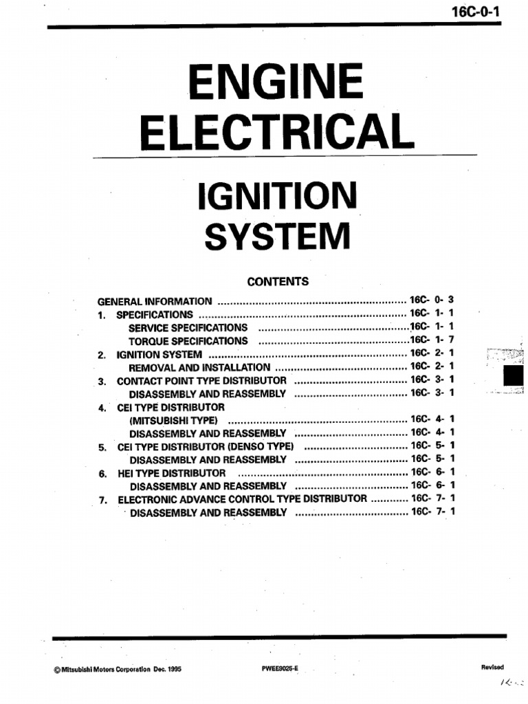 Mitsubishi Engine Electrical Workshop Manual Ignition System (16C) | PDF