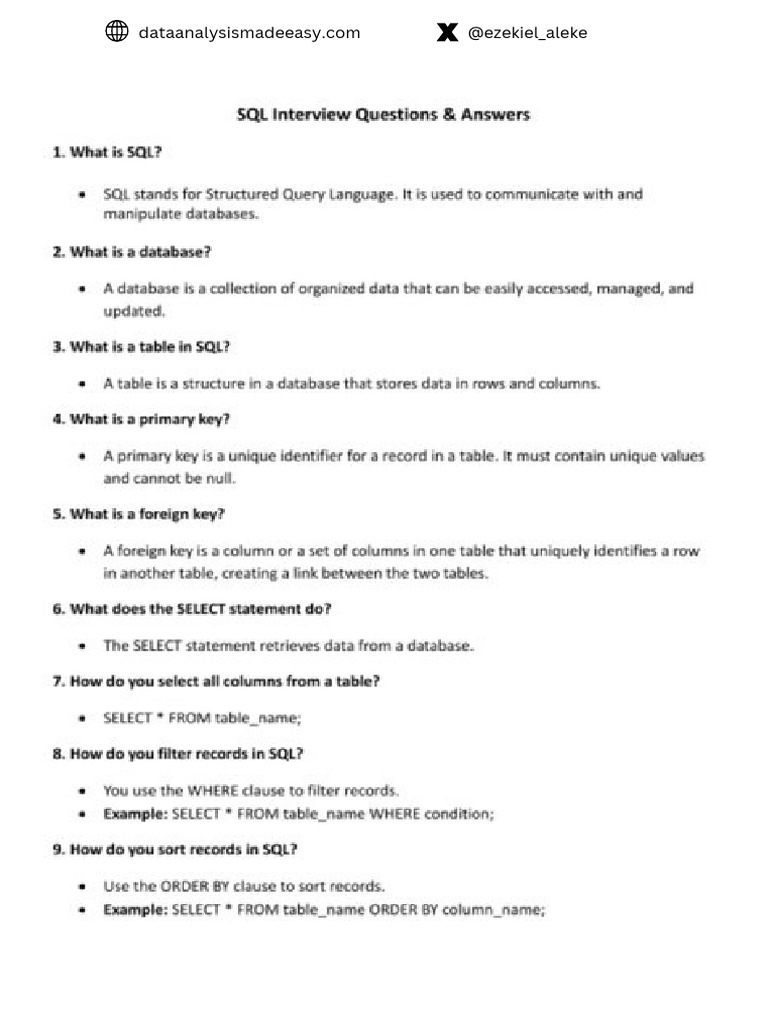 50-SQL-Interview-Questions-and-Answers | PDF