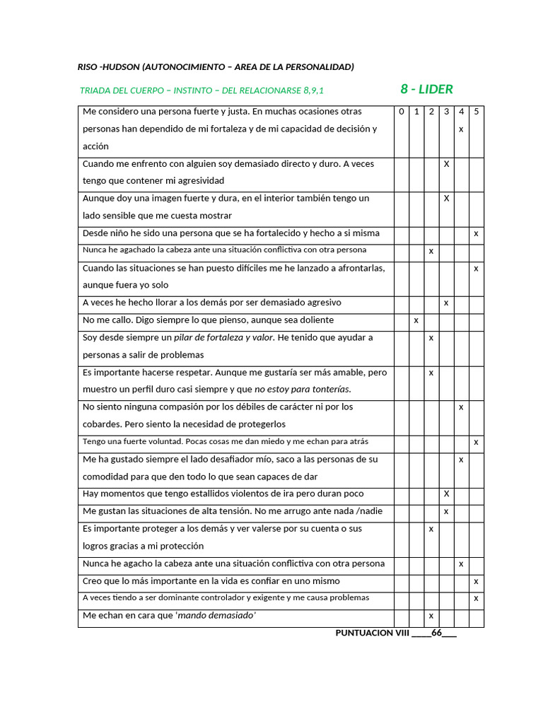 Eneatipo - Riso Hudson - Test - I | PDF | Amor | Pensamiento