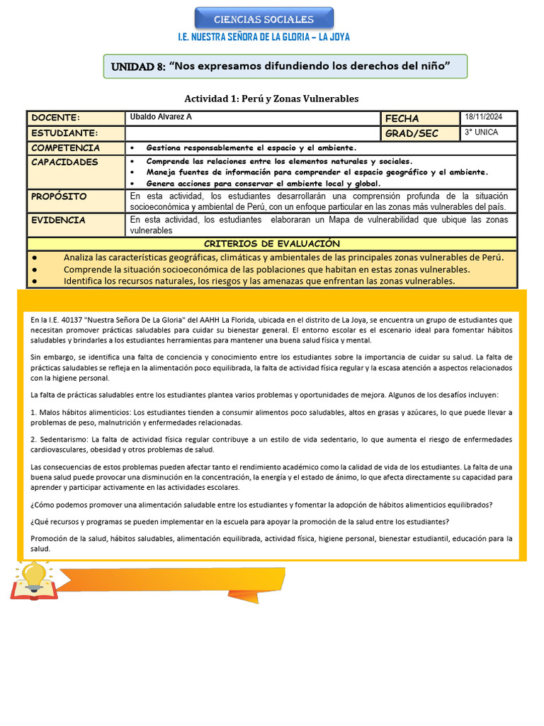Ficha de Actividad CCSS 3 - Semana 1 | PDF | Riesgo | Estilo de vida ...