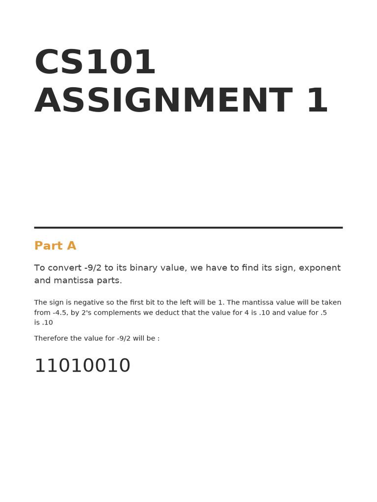 Binary Conversion of -9/2 in CS101 | PDF