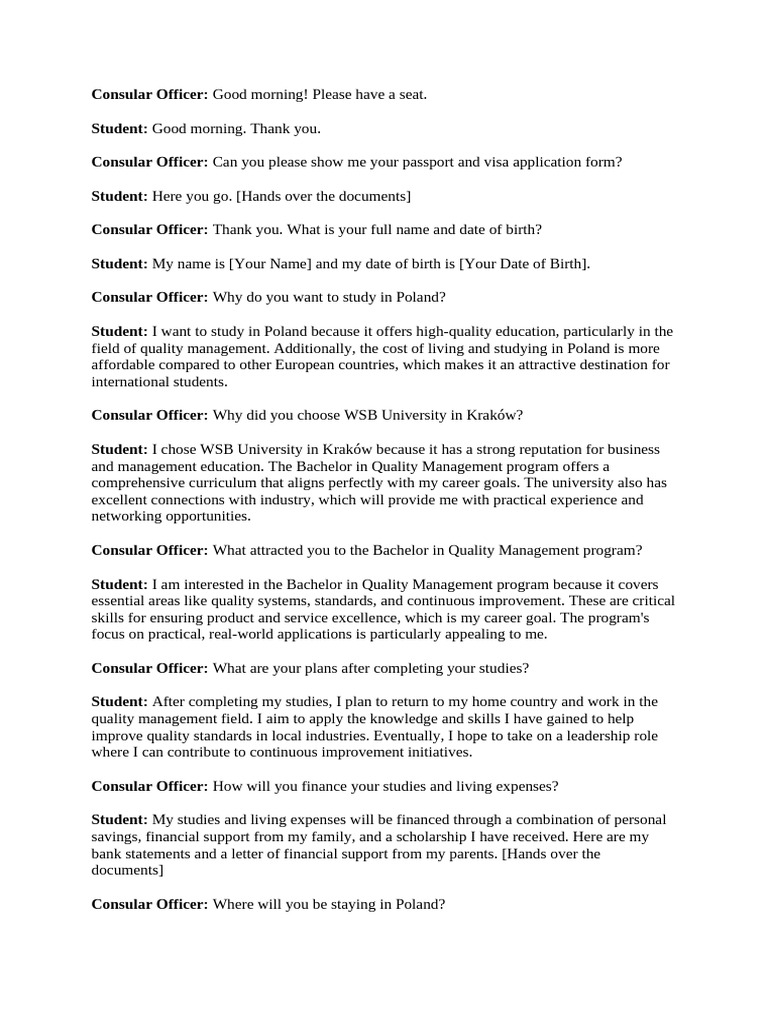 Visa interview pdf cost of living quality management