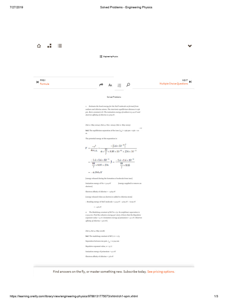 Engineering Physics Problem Solutions | PDF | Ion | Ionization
