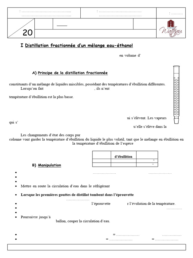 Distillation fractionnée eau-éthanol | PDF | Distillation | Chimie