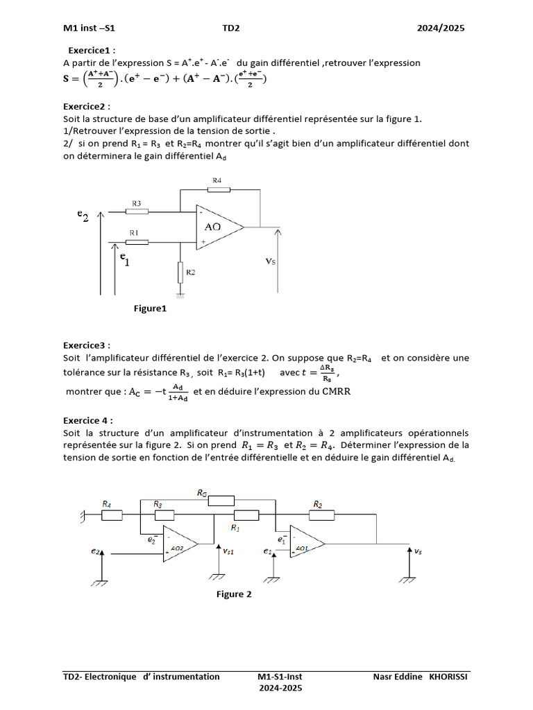 Amplificateurs d'instrumentation en TD2 | PDF | Amplificateur ...