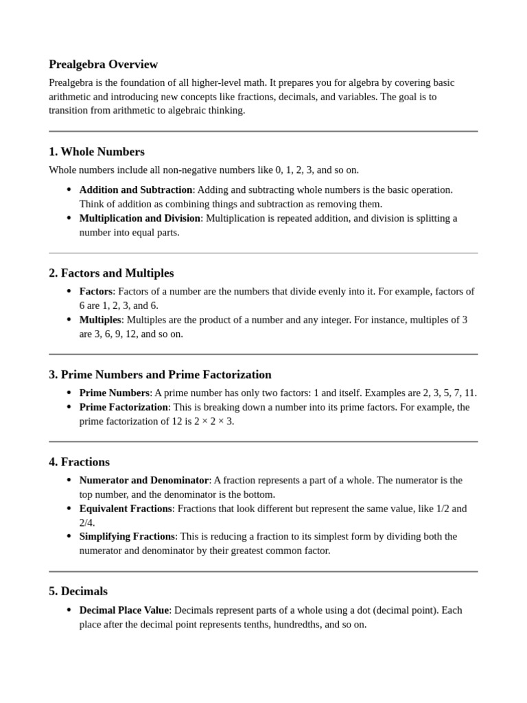 Prealgebra | PDF | Multiplication | Numbers