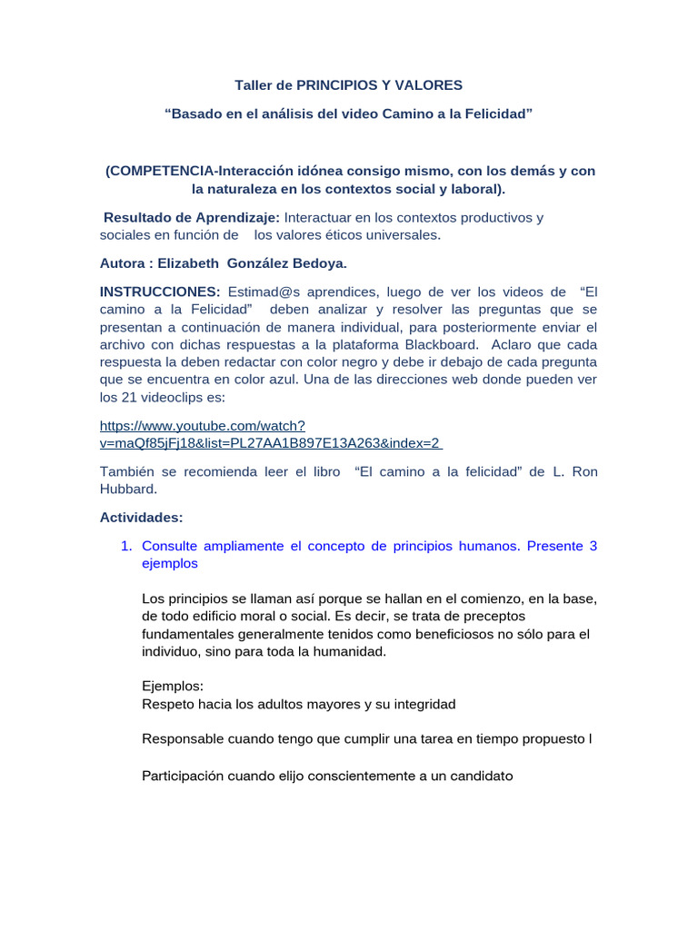 Taller de Principios y Valores Éticos | PDF | Felicidad | Tolerancia