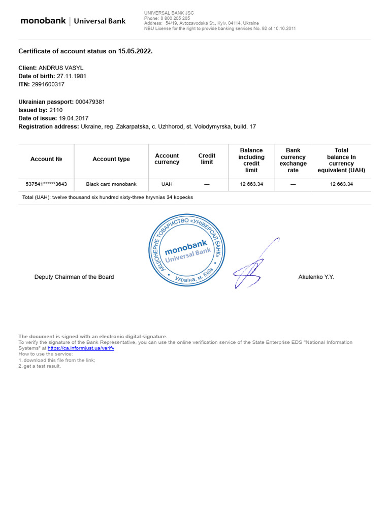 Universal Bank Account Status Report | PDF