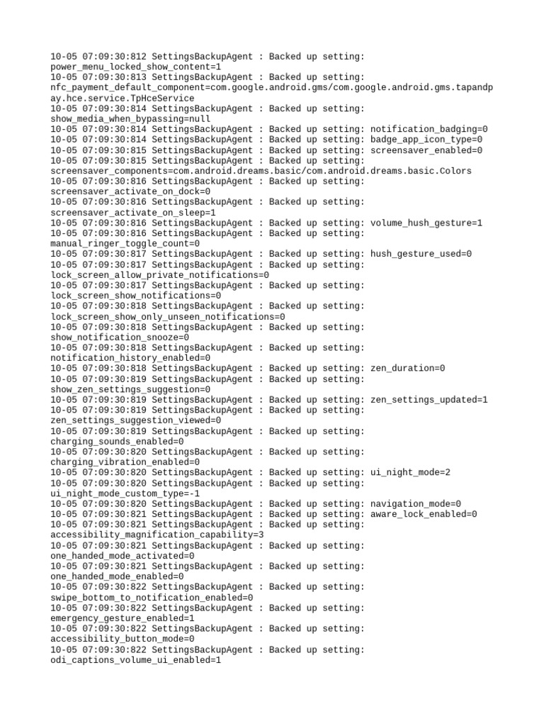 Android Settings Backup Log Details | PDF | Software | Computing