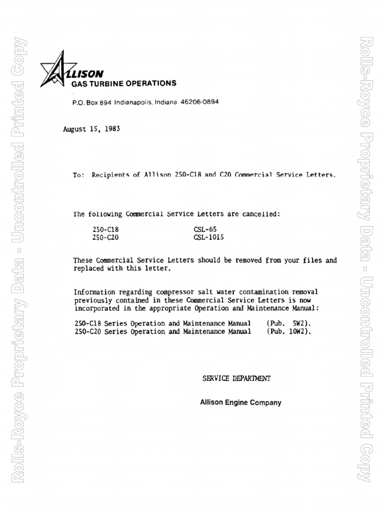 Allison Service Letter Update | PDF