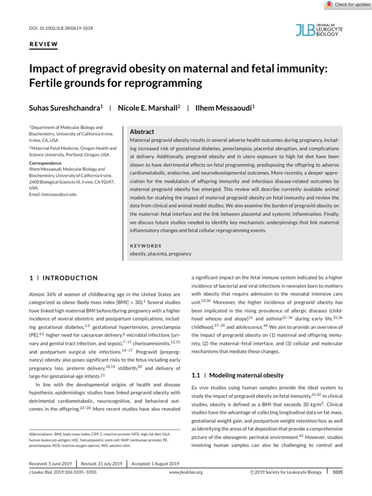Impact of Pregravid Obesity On Maternal and Fetal Immunity Fertile ...