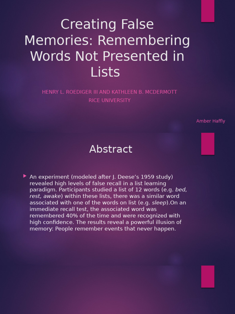 False Memories in Word Recall Studies | PDF | Recall (Memory ...