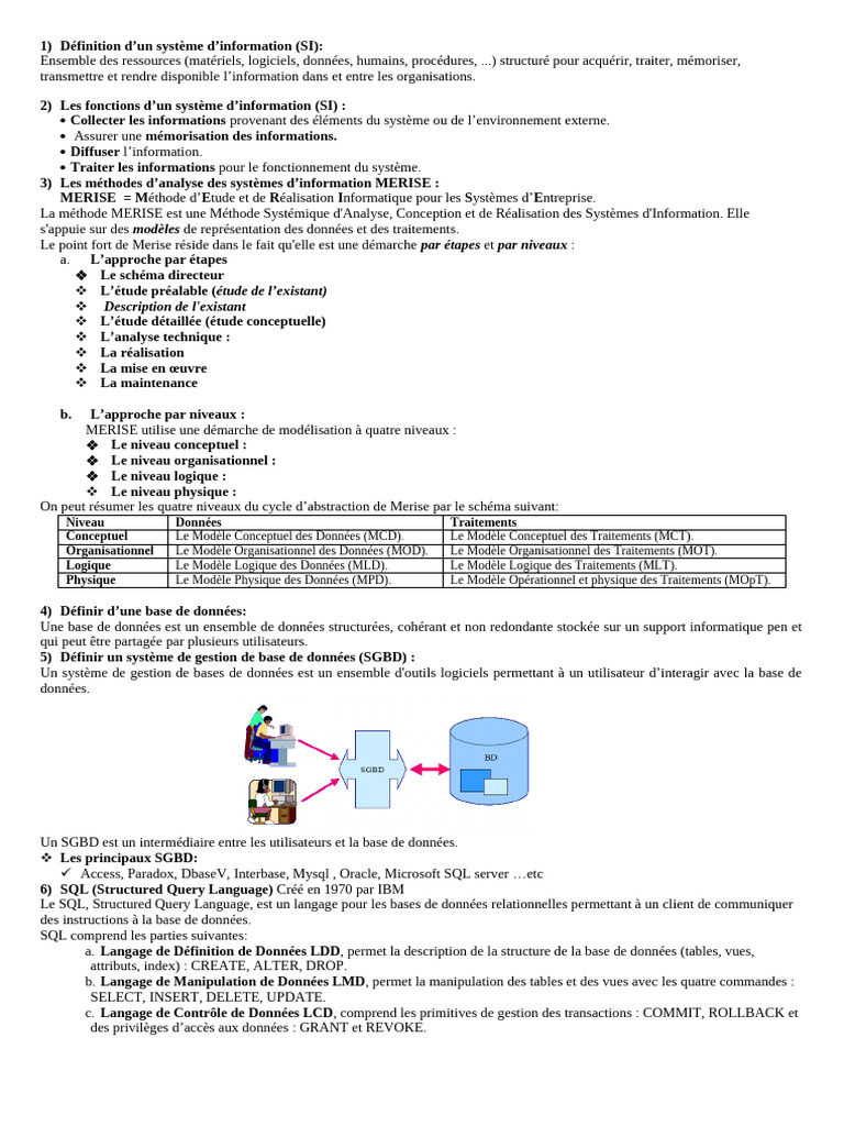 Systèmes d'Information et Méthode MERISE | PDF | SQL | Bases de données