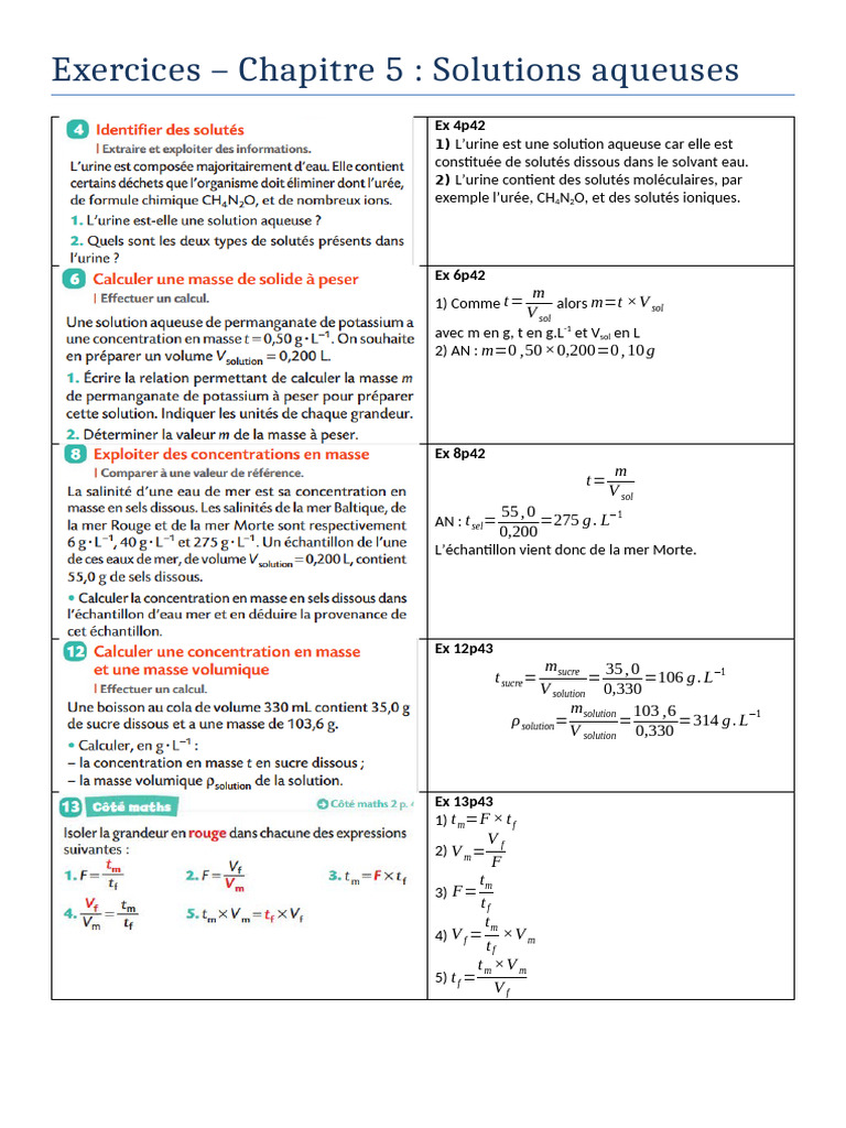 Urine : Solution aqueuse expliquée | PDF | Chimie