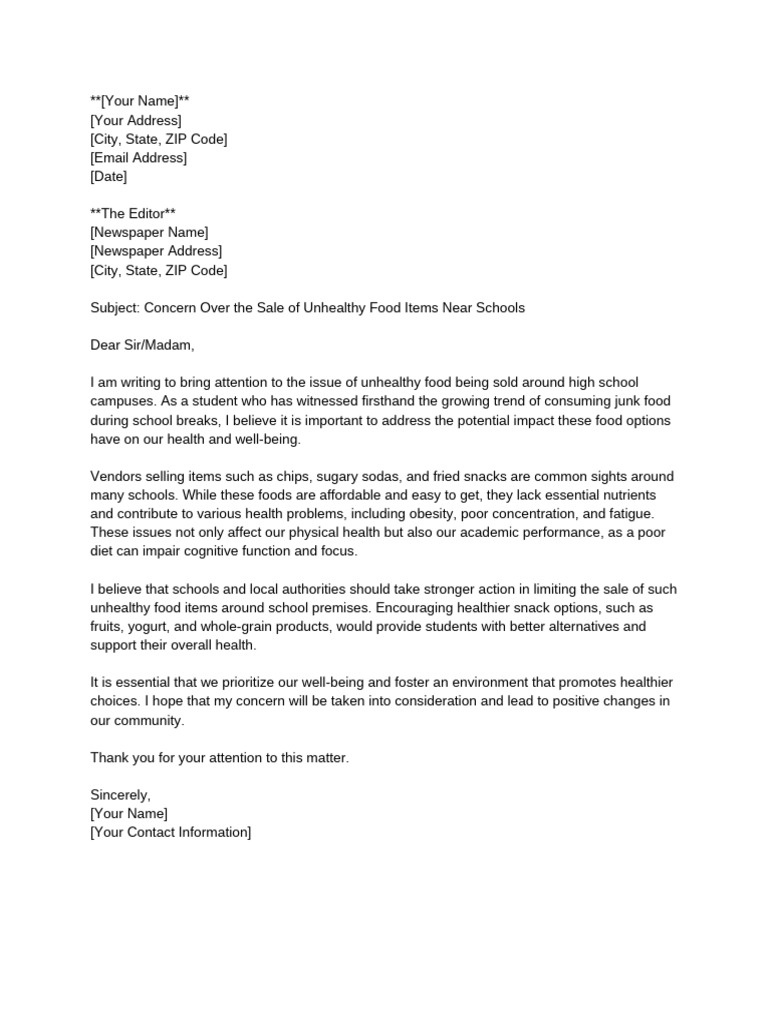 Unhealthy School Food Concerns | PDF