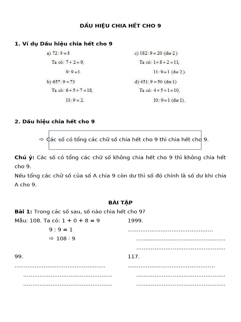 3. DẤU HIỆU CHIA HẾT CHO 9 | PDF