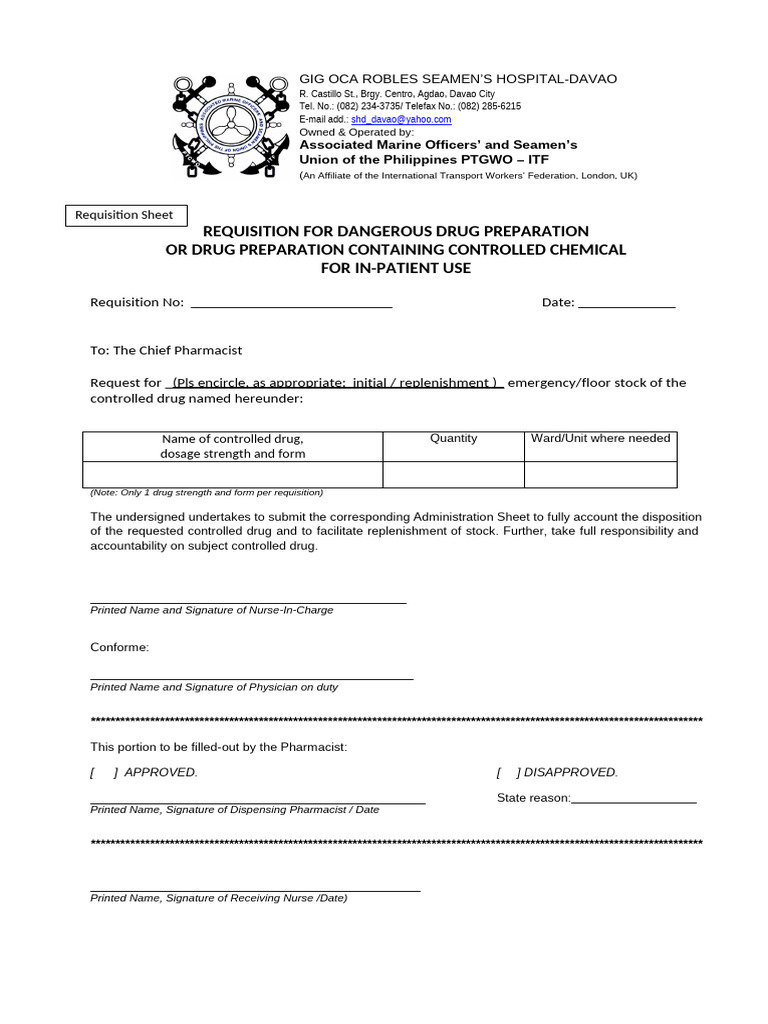 Dangerous Drug Form Replacement Pdf Health Sciences