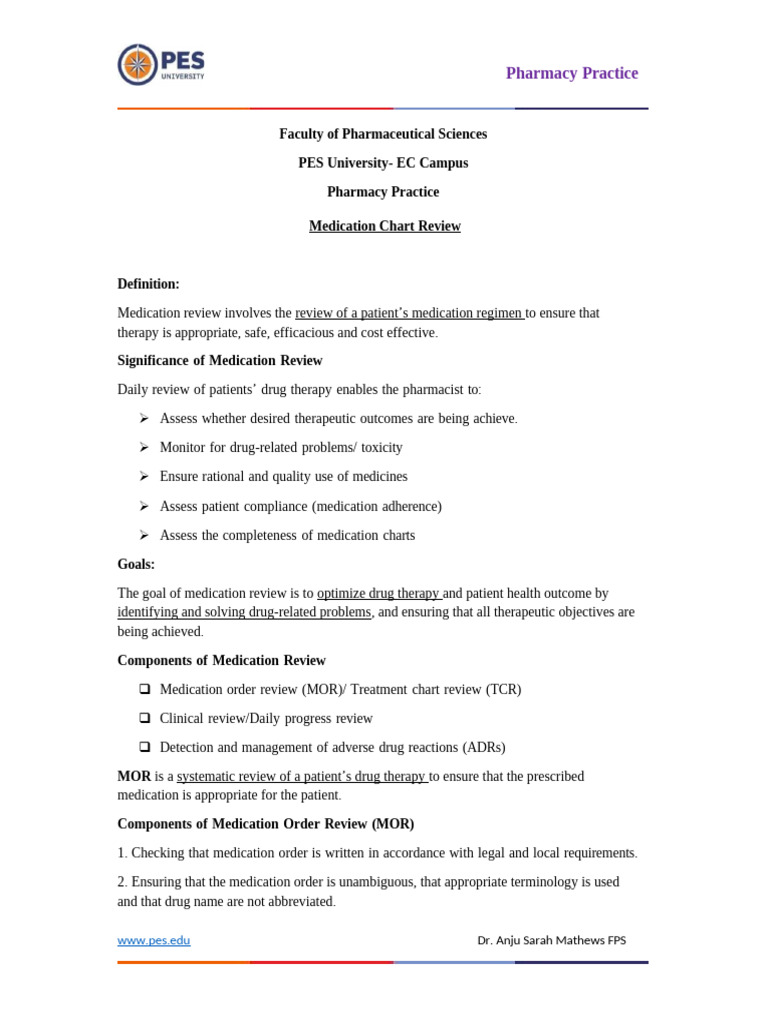 Medication Chart Review in Pharmacy Practice | PDF | Pharmacy | Therapy