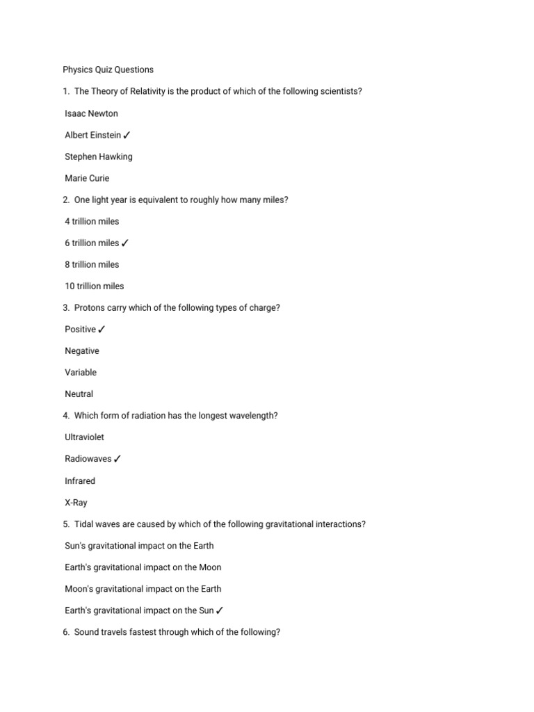 Physics quiz pdf