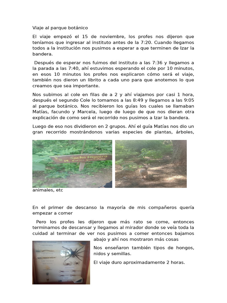 Excursión al Parque Botánico: Detalles y Recorrido | PDF