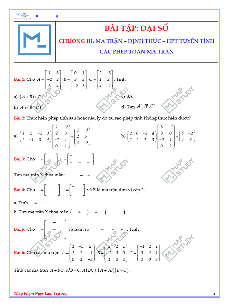 0301 - Ma trận và Các phép toán | PDF