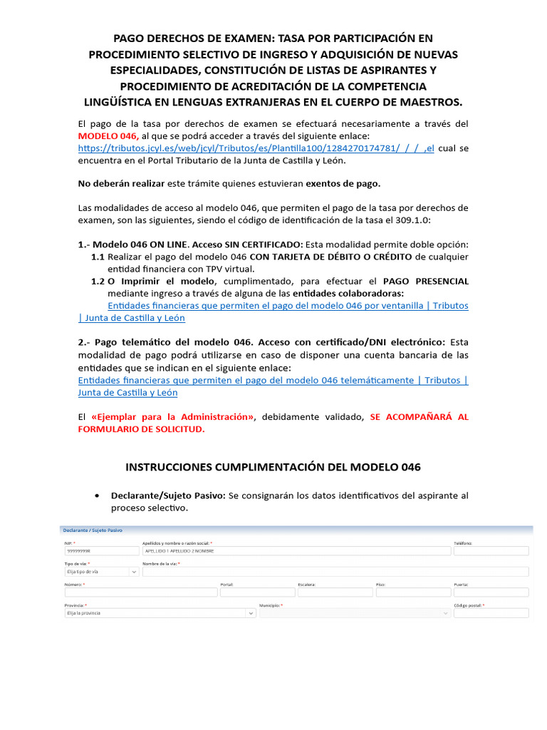 Instrucciones Pago Tasa Modelo 046 | PDF | Tarjeta de crédito | Bancos