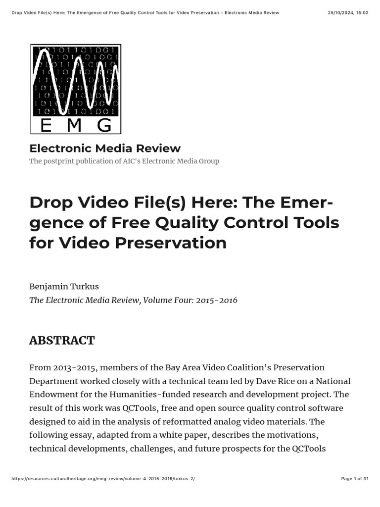 Drop Video File(s) Here The Emergence of Free Quality Control Tools For ...