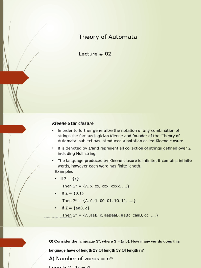 Understanding Kleene Closure in Automata Theory | PDF | String ...